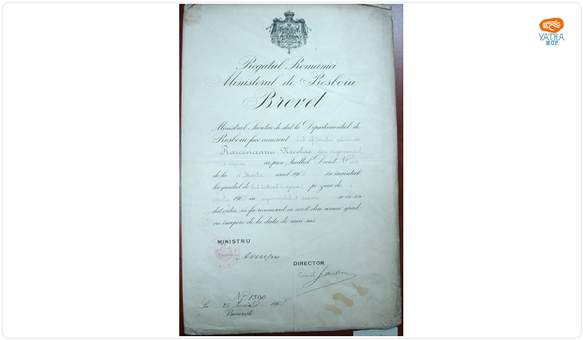 Brevet de înaintare în grad- Nicolae Raicoviceanu.