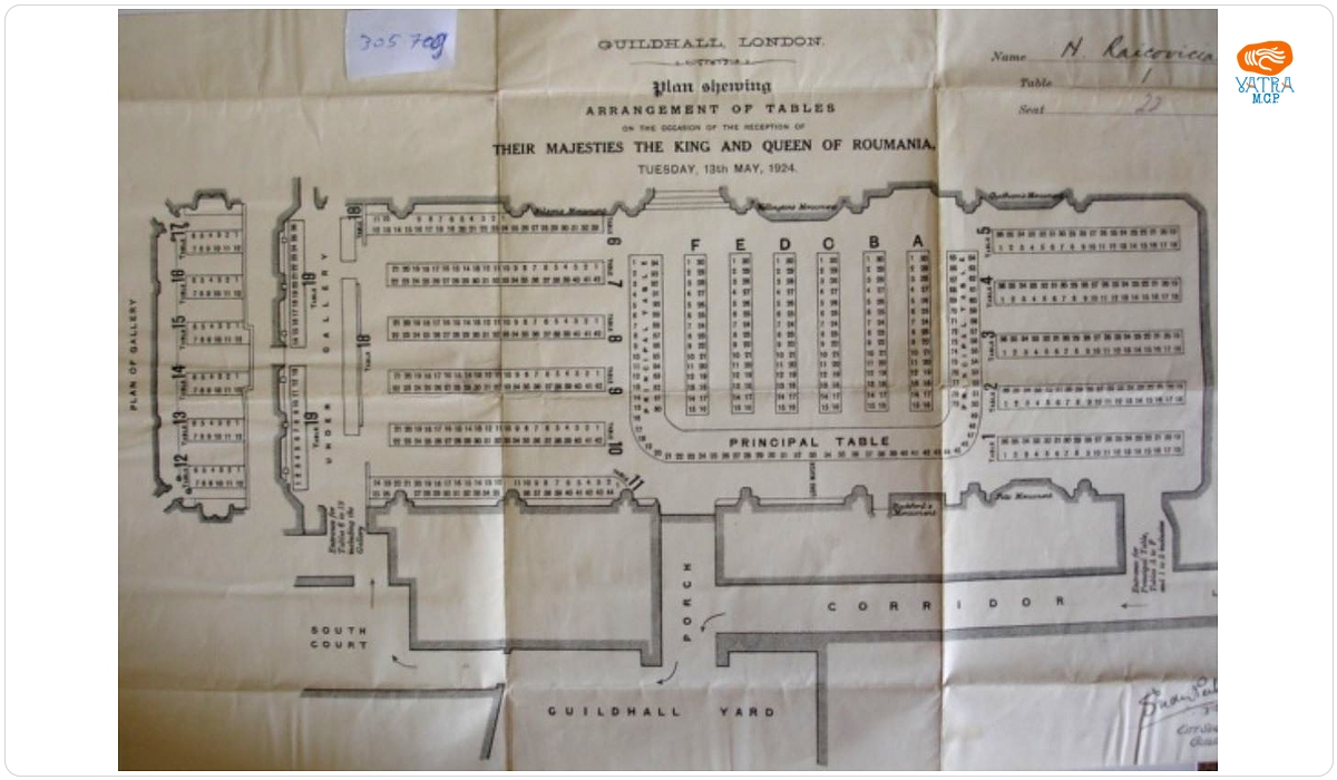 Plan cu aranjamentul meselor la recepția de la Guildhall London