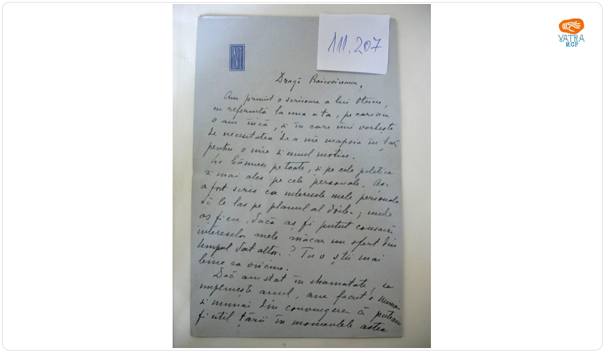 Scrisoare Nicolae Titulescu către Nicolae Raicoviceanu