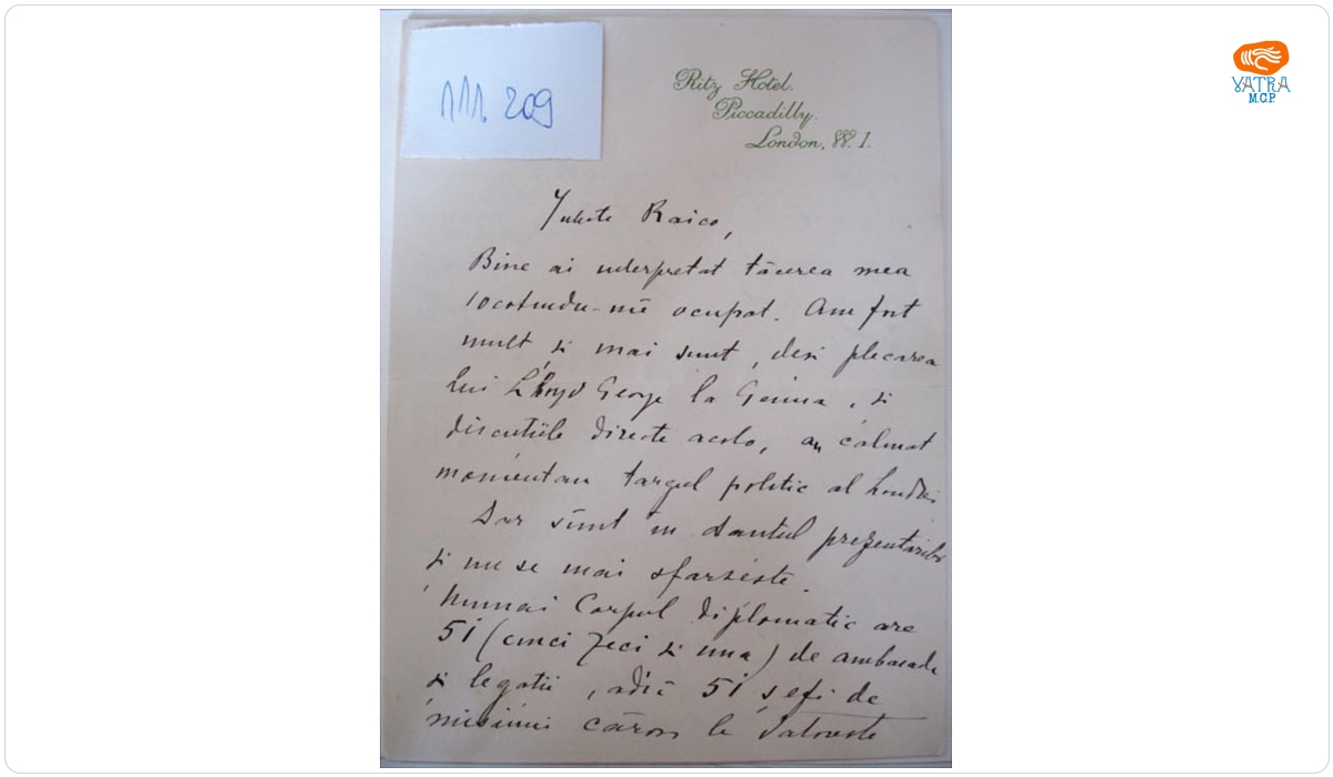 Scrisoare Nicolae Titulescu către Nicolae Raicovicianu