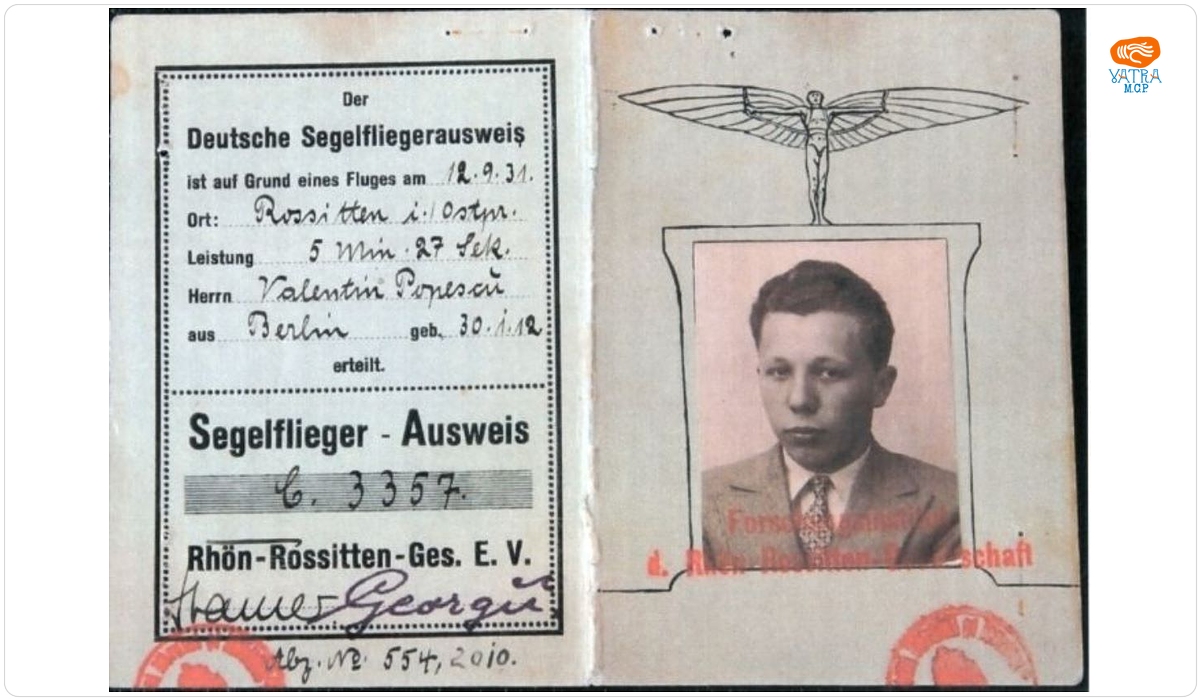 Brevet de pilot de planor clasa C, pe numele Popescu Valentin