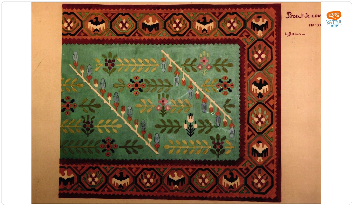 Decor floral cu siluete stilizate de vulturi