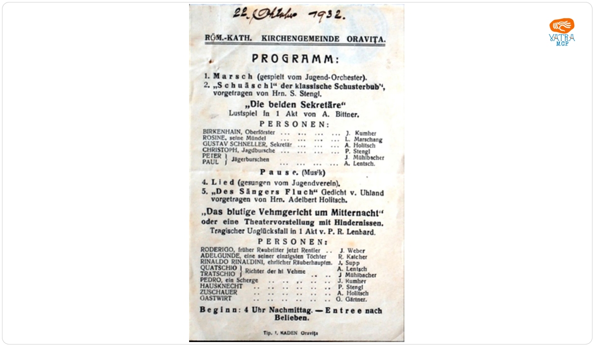 Program pentru un spectacol de muzică și teatru