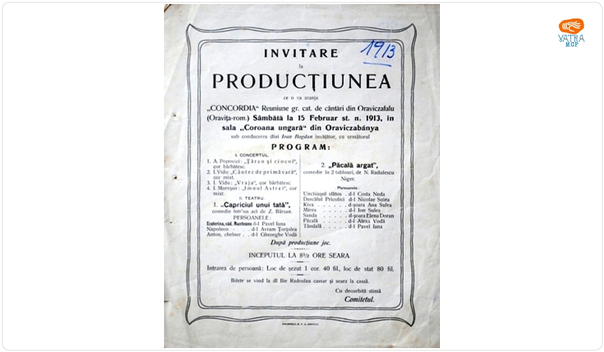 Invitație la spectacolul organizat de Reuniunea Concordia