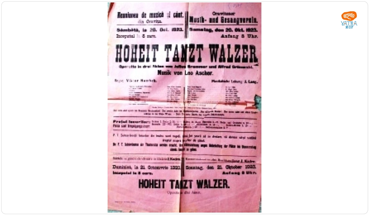 Afiș al operetei în trei acte „Hoheit Tanz Waltzer”