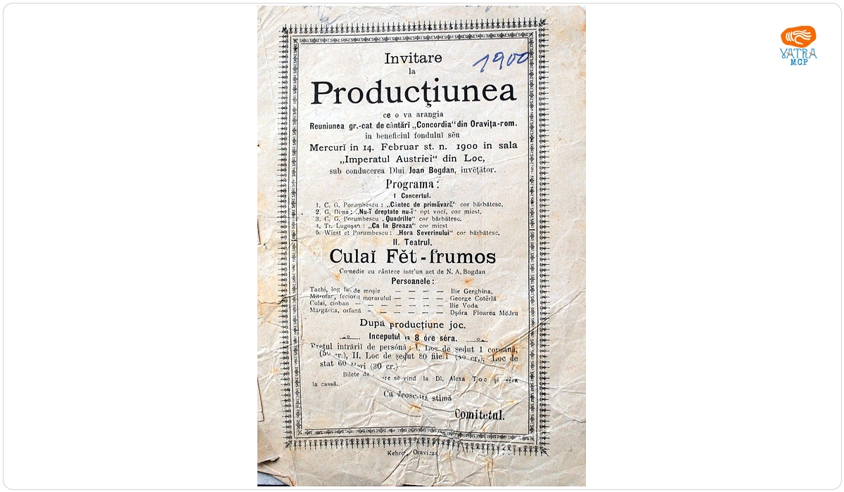 Invitație la spectacolul organizat de Reuniunea „Concordia”