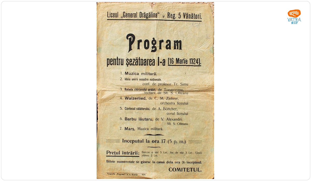 Afiș cu program pentru șezătoare