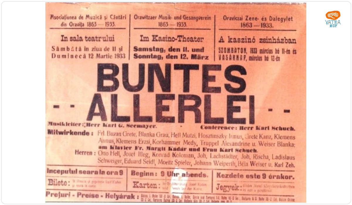 Afișul spectacolului Asociației de Muzică și Cântări din Oravița „Buntes Allerei”