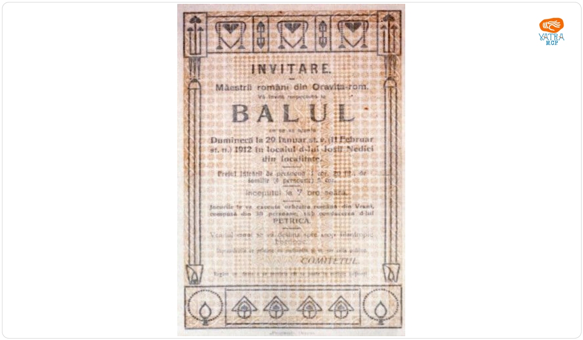 Invitație pentru balul organizat de Maeștrii români din Oravița