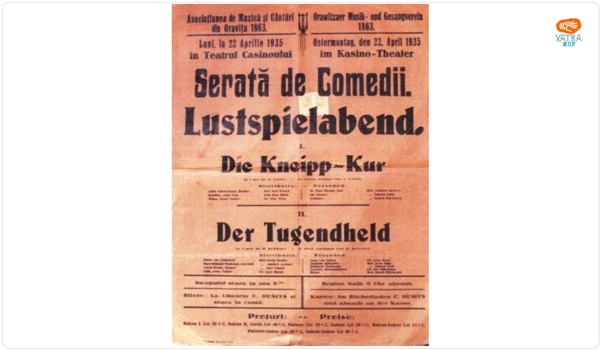 Afiș pentru Serata de comedii: „Die Kneipp-Kur” și „Der Tungendheld”