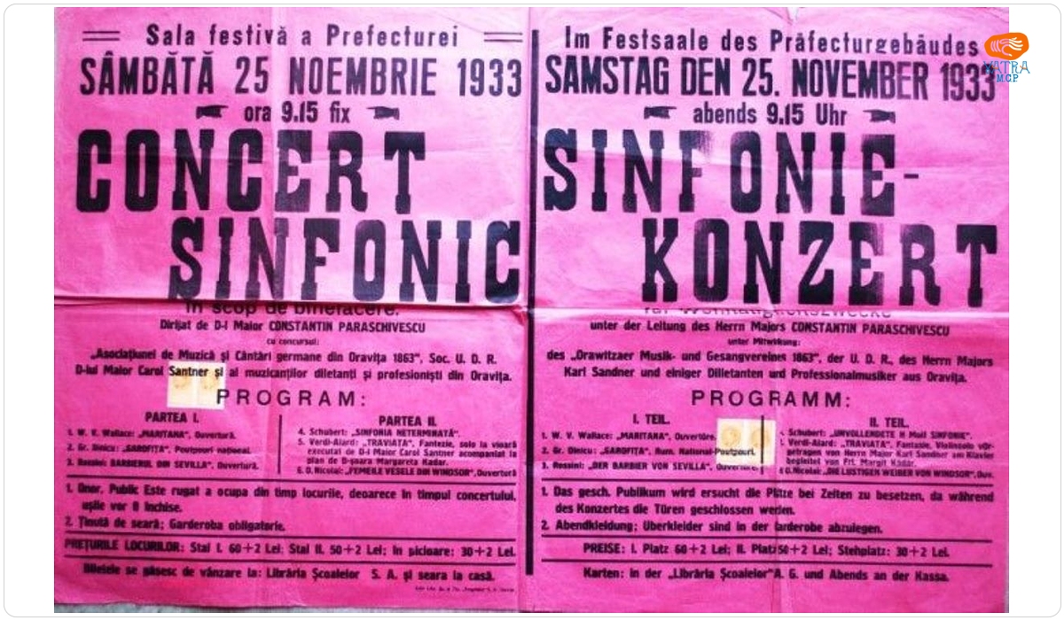Afiș al concertului simfonic organizat de „Asociația de Muzică și Cântări germane 1863”