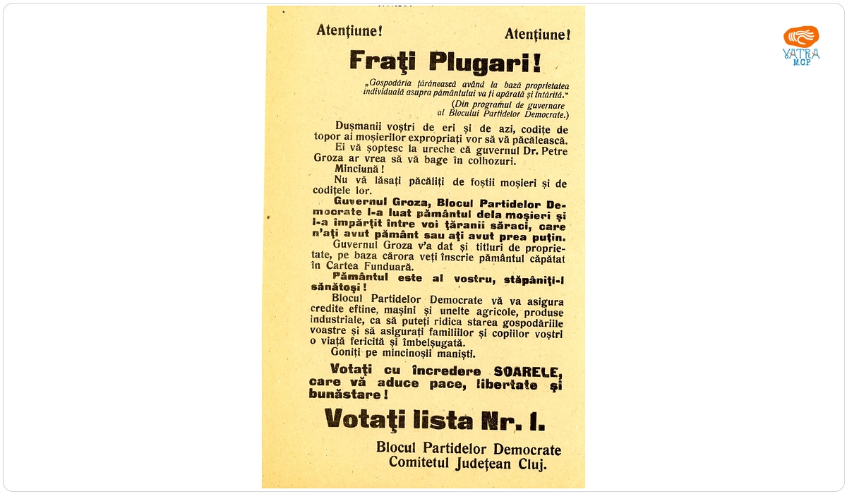 Atențiune ! Frați Plugari! Votați lista nr. 1