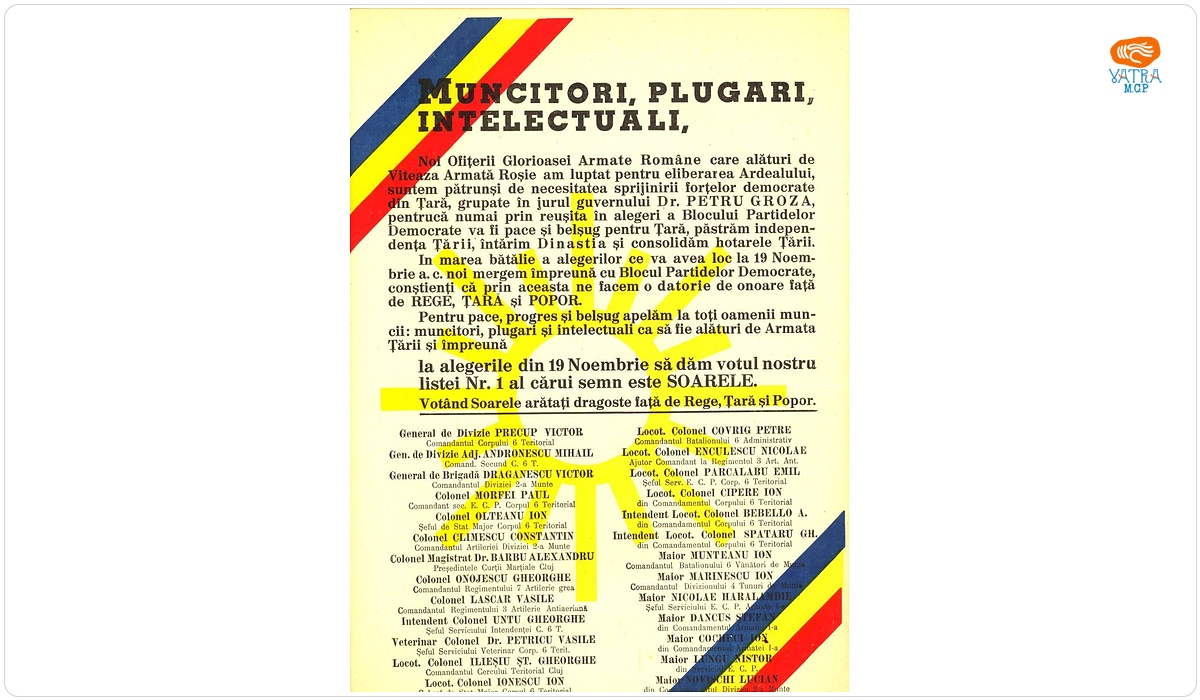 Muncitori, Plugari, Intelectuali votați SOARELE, apel al armatei române