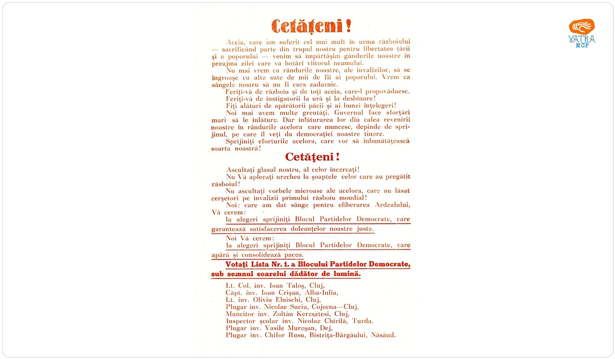 Apel al invalizilor de război către cetățeni de a vota SOARELE