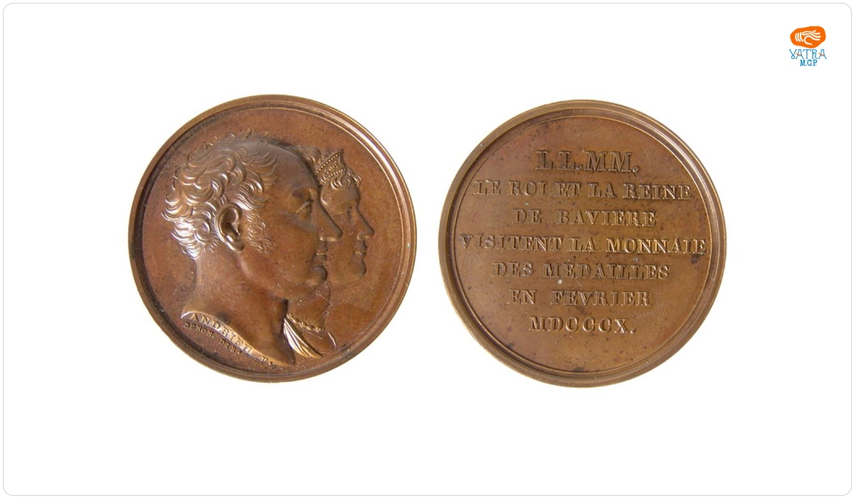 Medalie dedicată vizitei cuplului imperial bavarez la monetăria din Paris