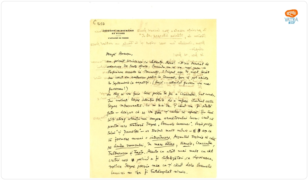 L. Blaga către I. Breazu despre „proba de foc a Cruciadei la Cluj”; despre studiul critic a lui Breazu la opera lui Blaga; despre talentul lui R. Ladea