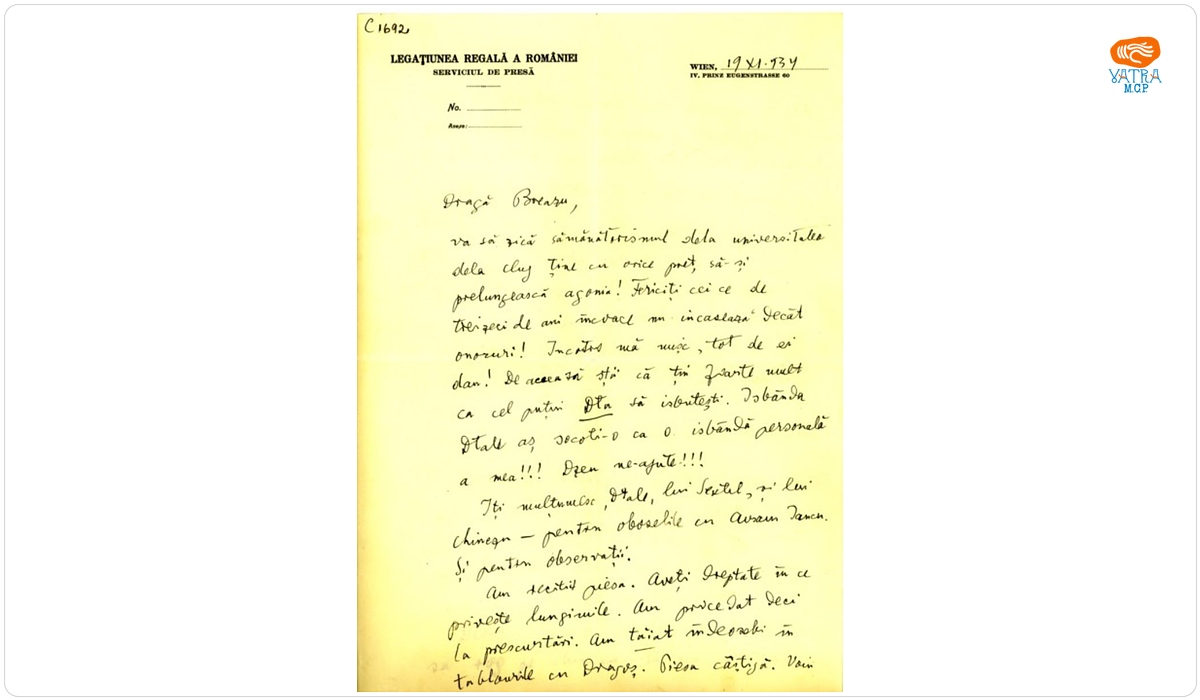 Blaga îi scrie lui Breazu despre „semănătorismul de la Universitatea din Cluj” și despre piesa „Avram Iancu”, dramă cu „un caracter baladesc”