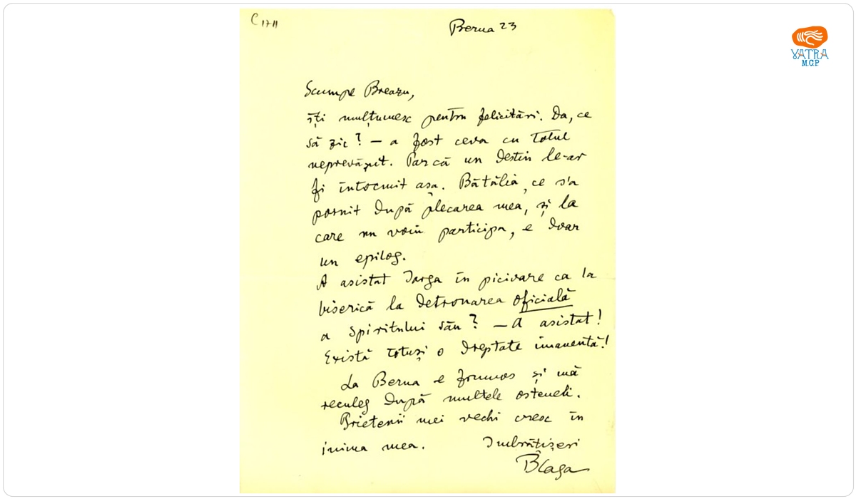 Lucian Blaga — Blaga îi scrie lui Breazu despre ecoul călătoriei sale în țară