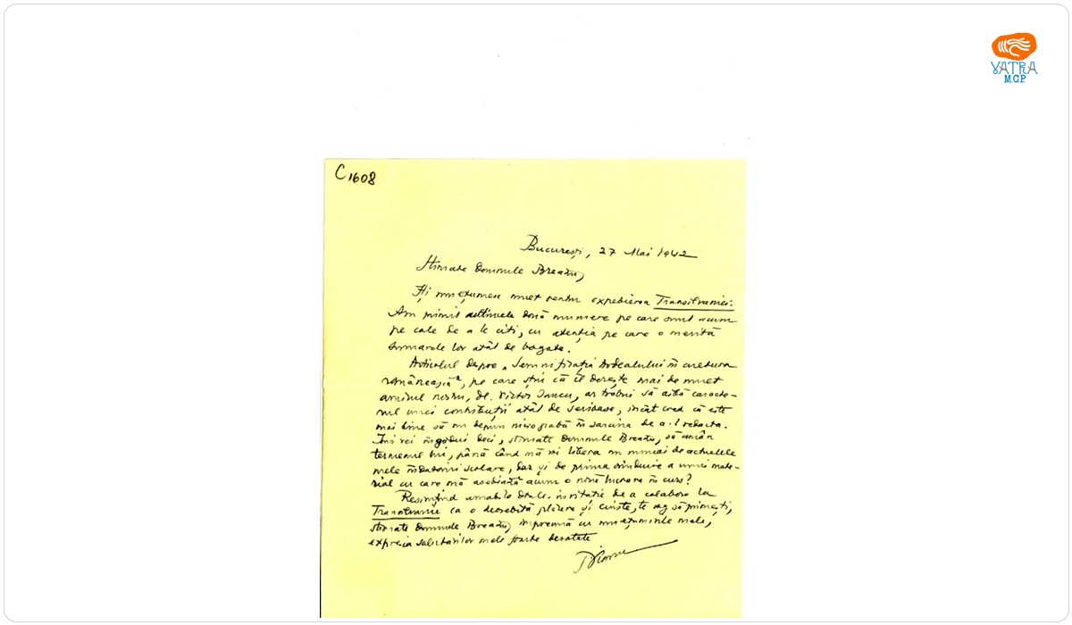 Tudor Vianu către Ion Breazu despre revista „Transilvania”