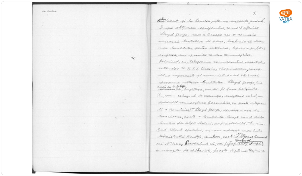 A. Vaida Voevod, Caiet de memorii politice din perioada Conferinței de Pace de la Paris, 1919, relații internaționale, viața politică după Unire