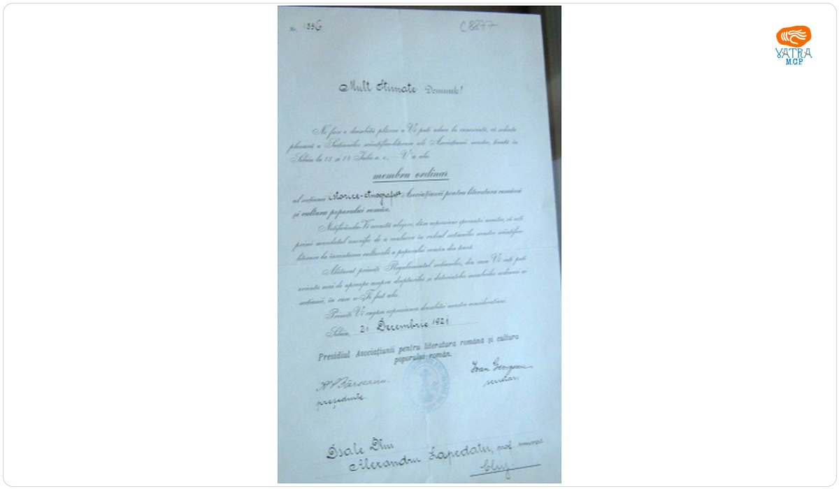 Al. Lapedatu este ales membru ordinar al secțiunii istorico-etnografice al „Asociațiunii pentru literatura română și cultura poporului român”, Sibiu, 21 decembrie 1921