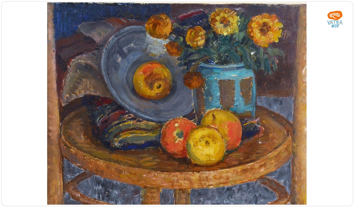 Dumitru Ghiață — Natură statică (Masă rotundă cu fructe și flori)