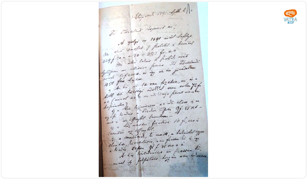 Informare adresată de dr. Szabo Vasile protopopului privind veniturile și cheltuielile casei fondului Rudolfin din Vâlcele, pe anul 1891