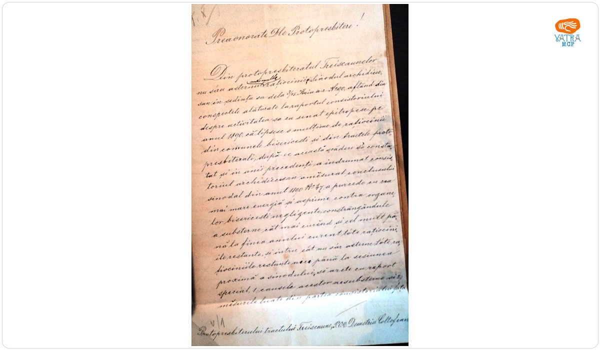 Adresa Consistoriul arhidiecezan solicită protopopului Dumitru Coltofean