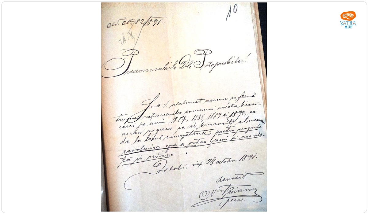 Preotul Nicolae Puianu înaintează protopopului „rațiocinurile” comunei bisericești Dobolii de Jos pe anii 1887, 1888, 1889 și 1890