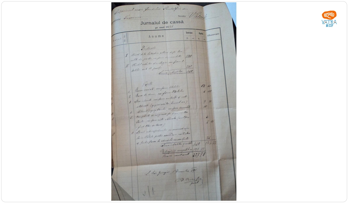 Jurnal de casă al fondului Rudolfin din Vâlcele, protopopiatul Trei Scaune, pe anul 1891