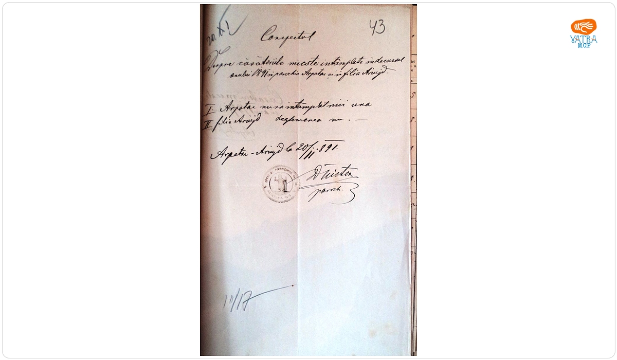 Dionisie Nistor — Conspect al căsătoriilor „mixte ” în parohia ortodoxă Araci și filia Ariușd , în anul 1891