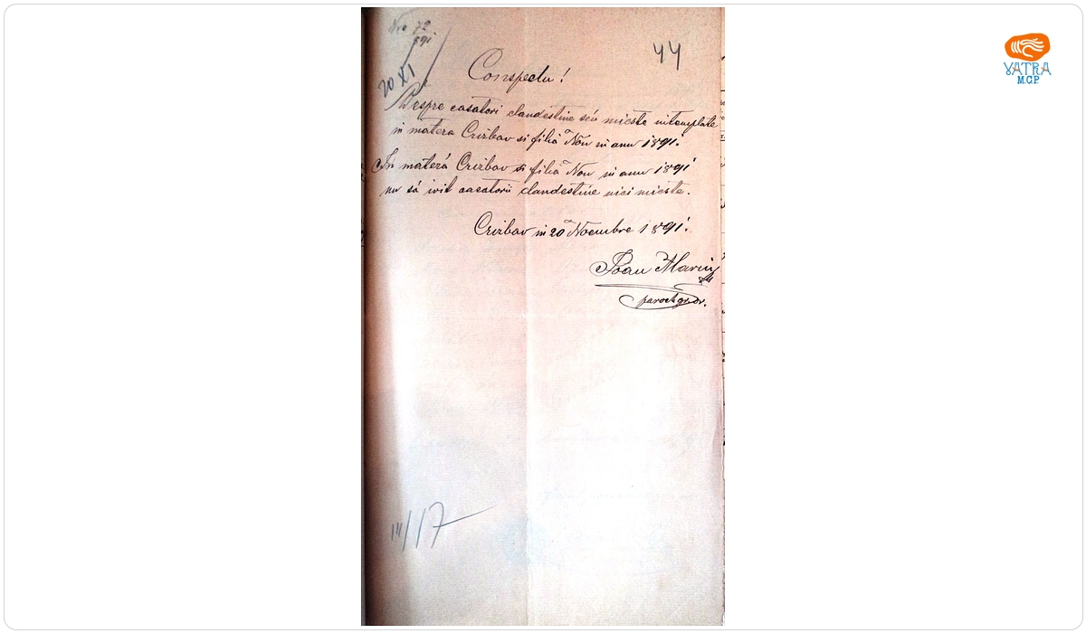 Ioan Măric — Conspect al căsătoriilor „clandestine sau mixte” în parohia ortodoxă Crizbav și filia Noua , în anul 1891