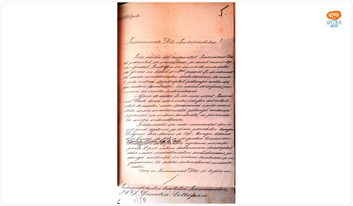 Consistoriul arhidiecezan înștiințează pe protopopul de Trei Scaune, Dimitrie Coltofean despre sumele de bani ce i-au fost repartizate și de unde pot fi ridicate