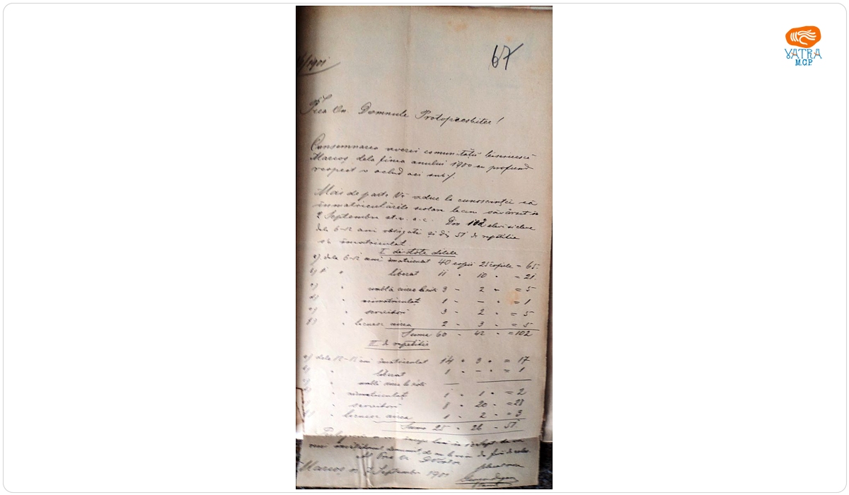 Adresă referitoare la înmatricularea elevilor, în septembrie 1901, la Mărcuș