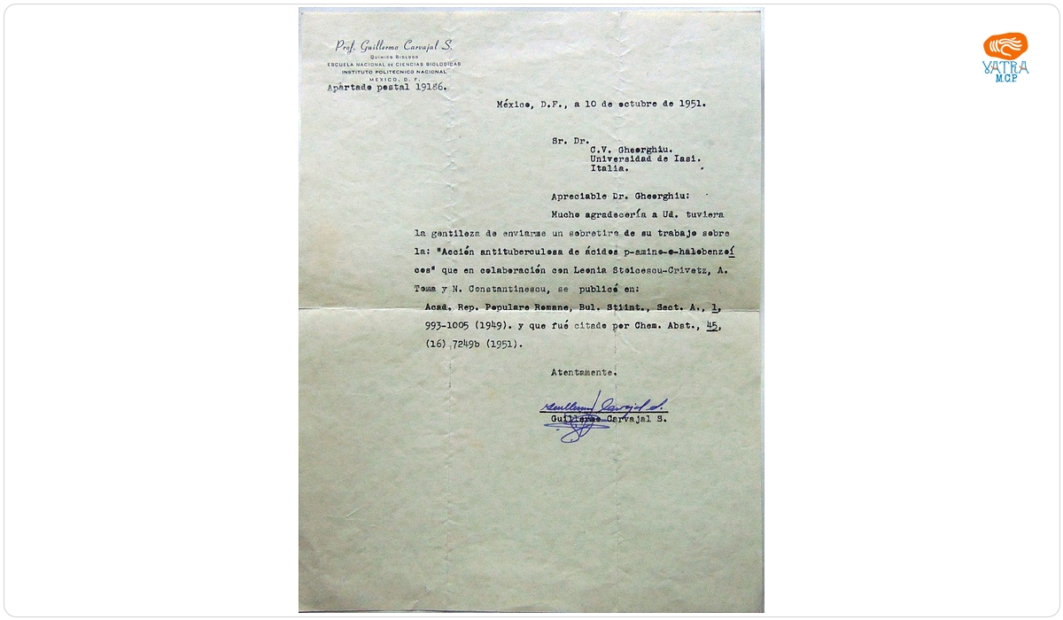 Guillermo Carvajal S. — Prof. Guillermo Carvajal S. către prof. C.V. Gheorghiu