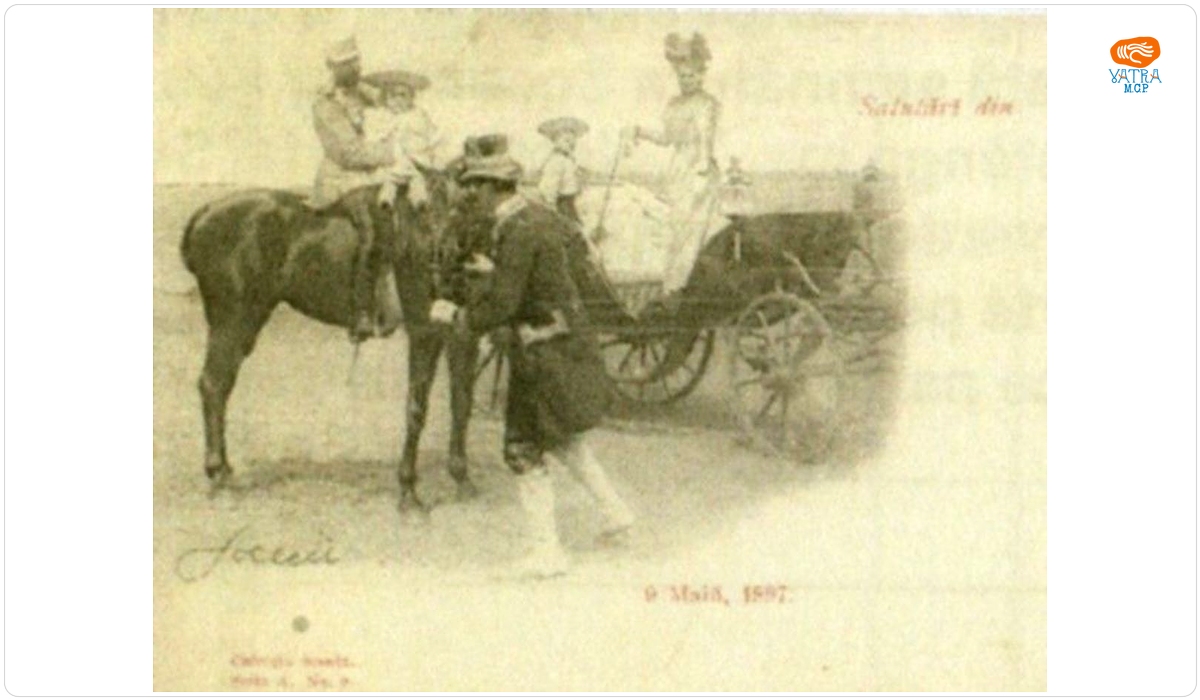 Regele Ferdinand călare, în brațe cu principesa Elisabeta
