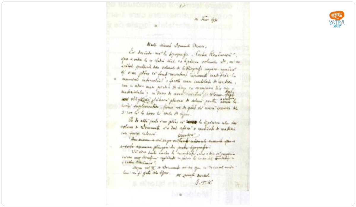 G. T. Kirileanu — Scrisoare adresată domnului dr. Andrei Veress - istoric ungur