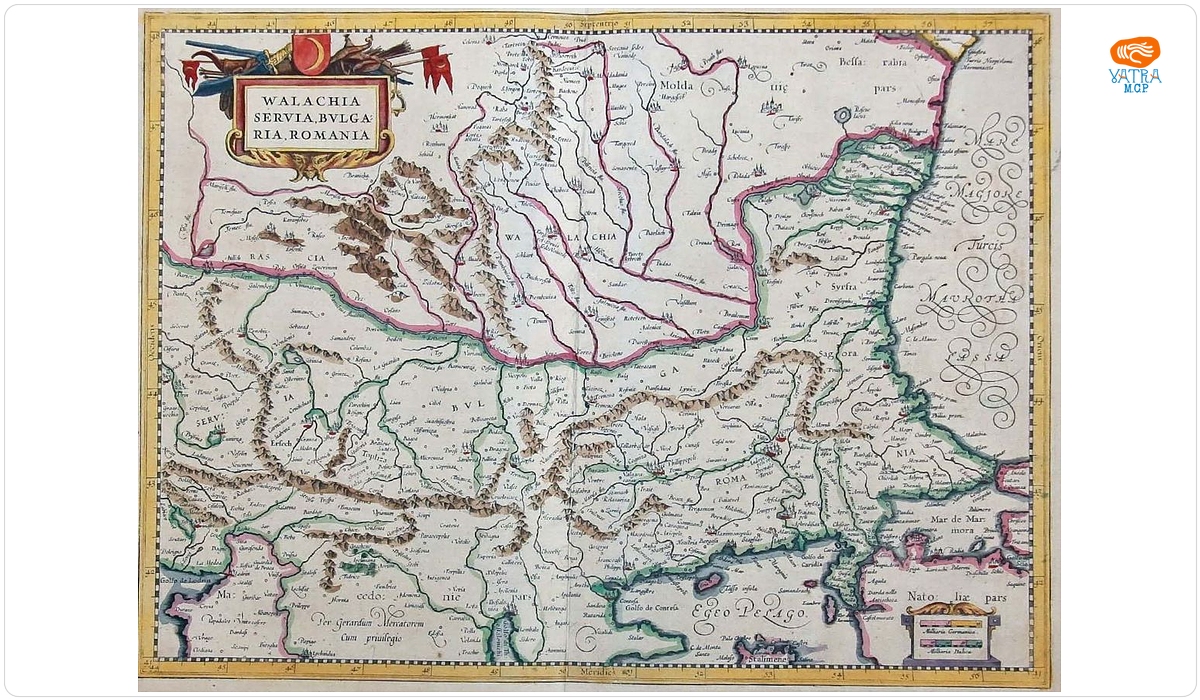 Gerardus Mercator, Duisburg, Nordul Peninsulei Balcanice, c. 1580 (ed. Henricus Hondius, Amsterdam, 1628).