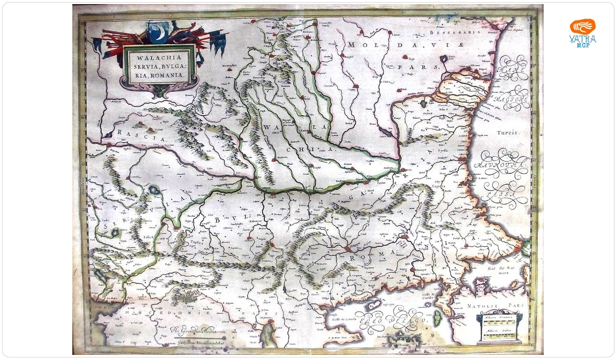 Gerardus Mercator, Duisburg, Nordul Peninsulei Balcanice, c. 1580 (ed. Willem Janszoon Blaeu și Joan Blaeu, Amsterdam, c. 1645).