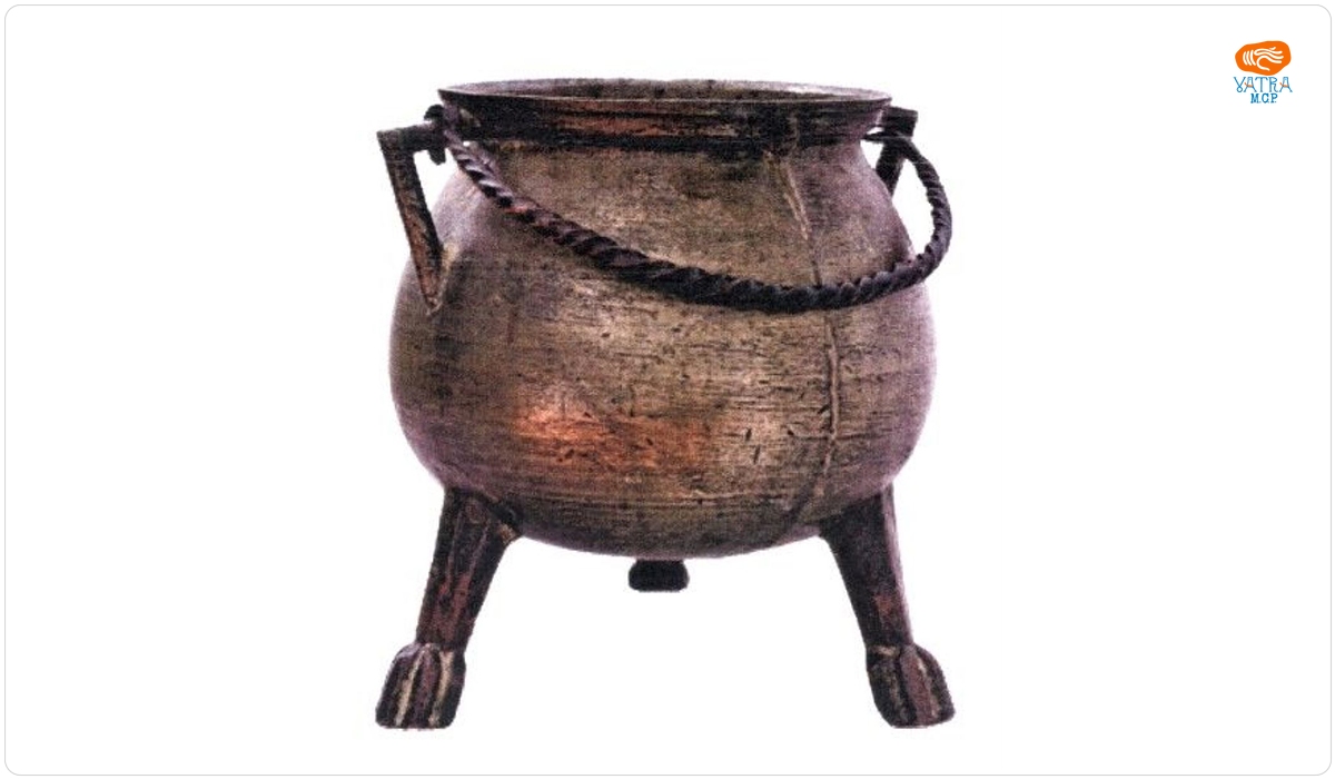 Cazan medieval târziu cu trei picioare și mâner, denumit Grappe