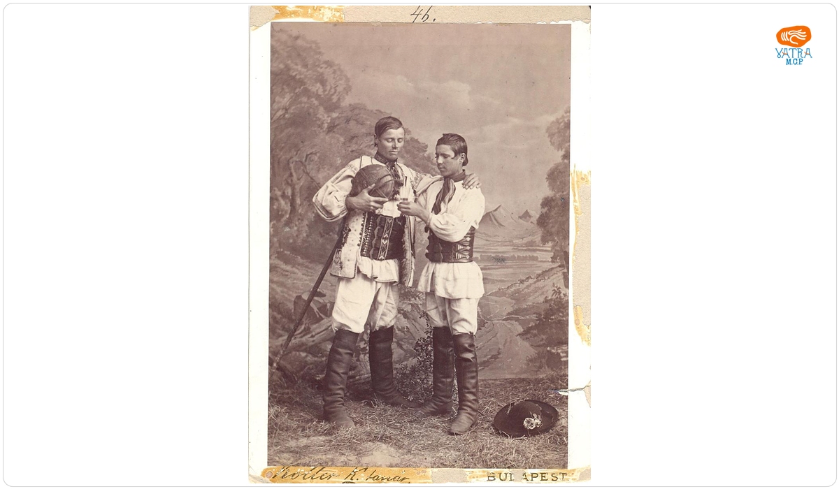 Carl Koller - atribuită — Grup de tineri în costume populare săsești de sărbătoare din zona Bistrița