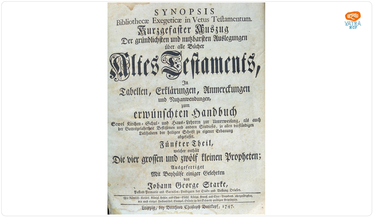 Synopsis bibliothecae exegeticae in Vetus Testamentum. Kurzgesaster auszug der grundlichsten und nutzbarsten auslegungen uber alle bucher