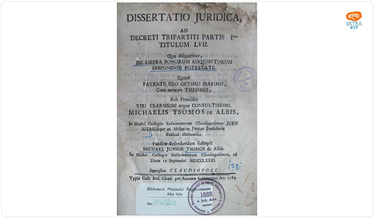 Michaelis Tsomos de Albis — Dissertatio Juridica ad Decreti Tripartiti Partis I mae Titulum LVII