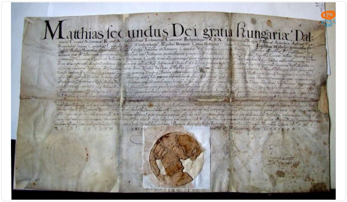 Împăratul Matthias al II-lea (1608-1618), rege al Ungariei reconfirmă libertățile și imunitățile orașului Satu Mare Mintiu (oppidi nostri Zatthmar Nemethy)