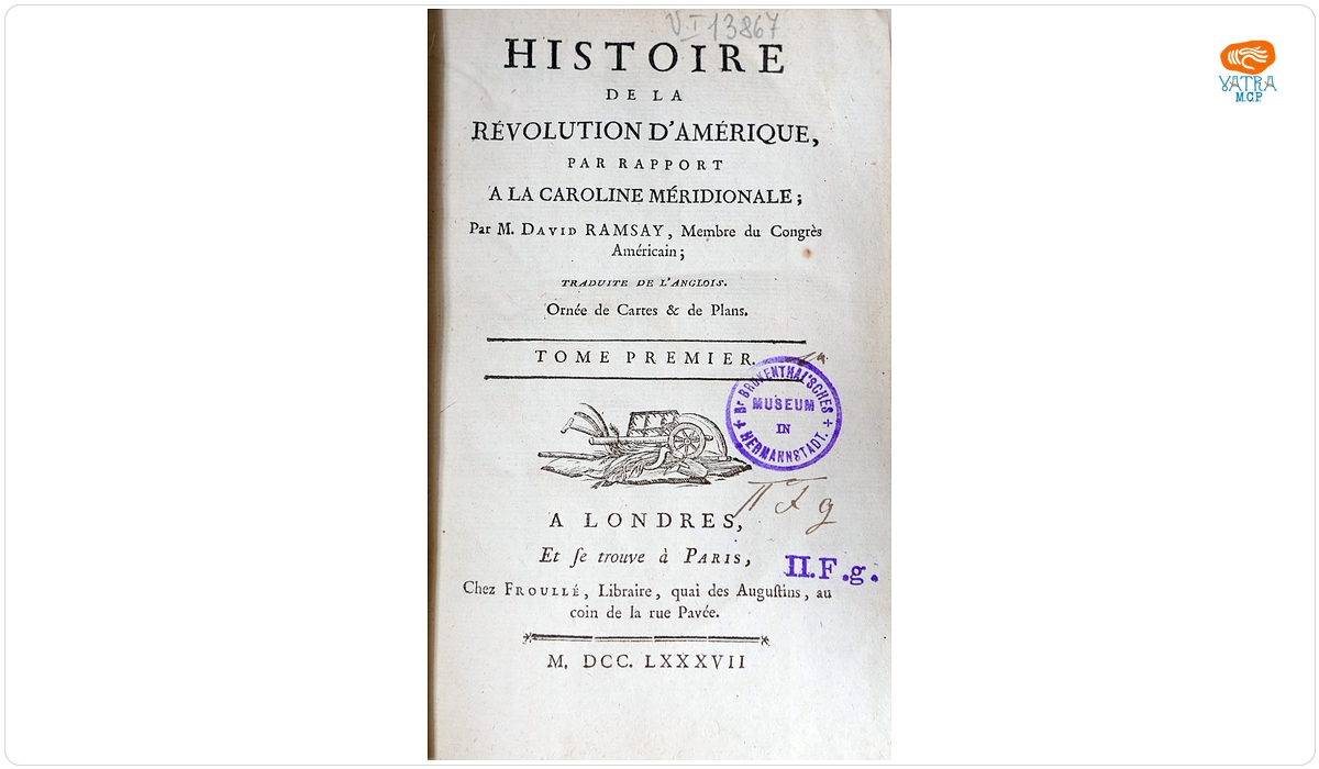 David Ramsay — HISTOIRE DE LA RÉVOLUTION D´AMÉRIQUE, PAR RAPPORT A LA CAROLINE MÉRIDIONALE. TOME PREMIER.
