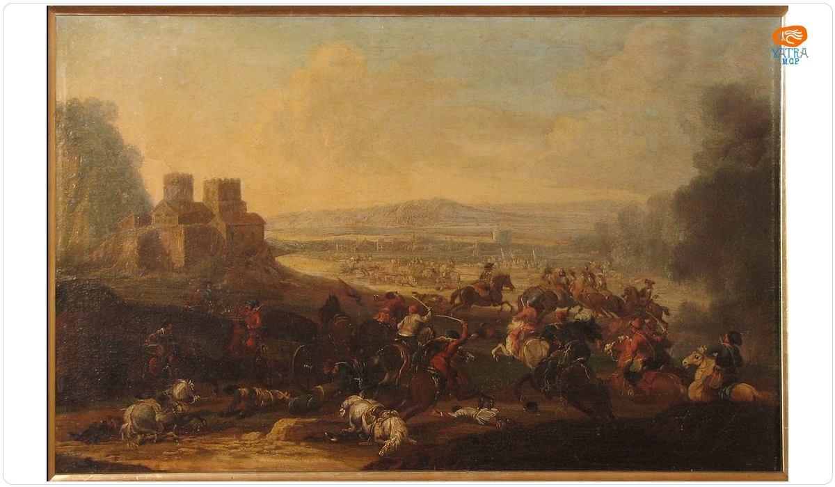 Johann Ferdinand Kien — Luptă de cavalerie între cuirasieri și tătari; pandant: Luptă de cavalerie lângă castel
