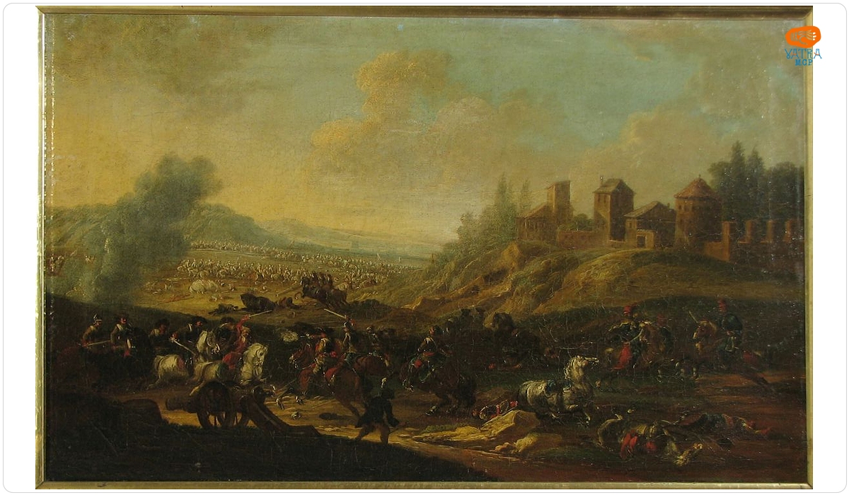 Johann Ferdinand Kien — Luptă de cavalerie lângă castel; pandant: Luptă de cavalerie între cuirasieri și tătari