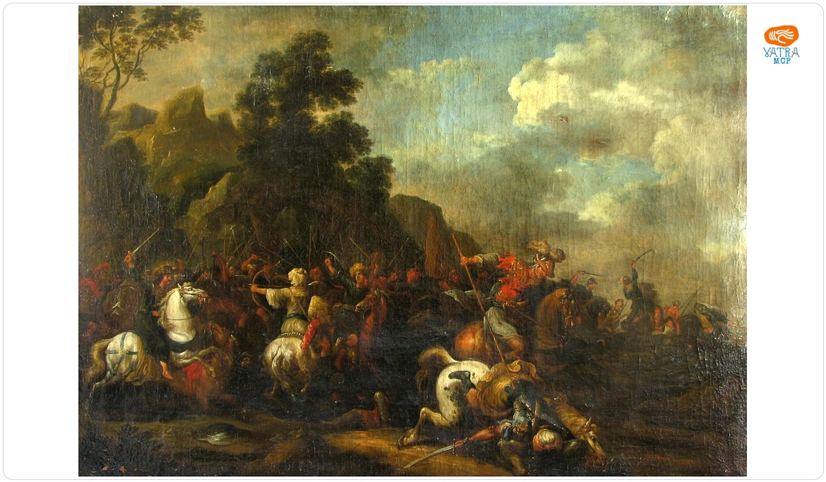 Johann Philipp Lembke — Luptă de cavalerie; pandant: Luptă între călăreți și țărani
