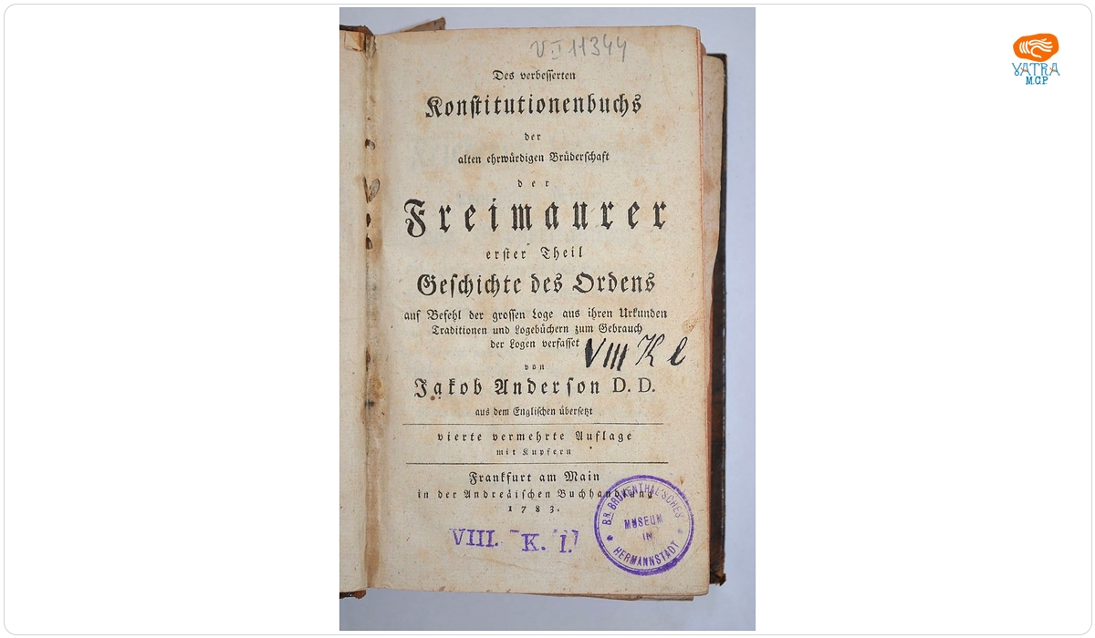Des verbesserten Konstitutionenbuchs der alten ehrwuerdigen Bruederschaft der Freimaurer erster Theil