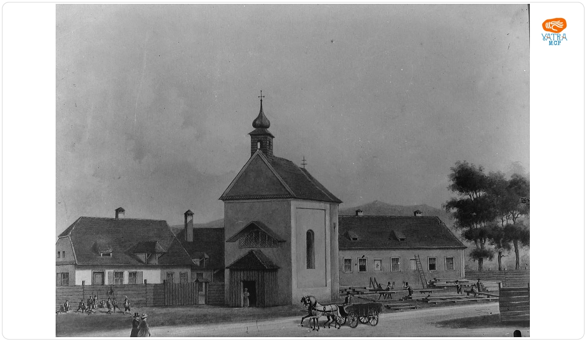 Reproducere fotografică după o acuarelă de Johann Bobel din Sibiu.